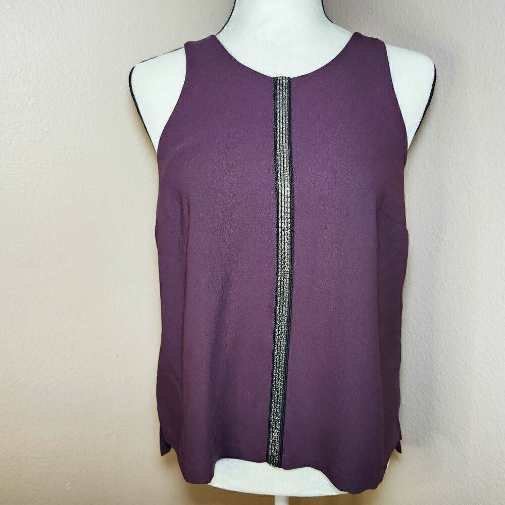 Trouve Top Beaded Sleeveless Tank Purple Scoop Neck Split cross Back Size S